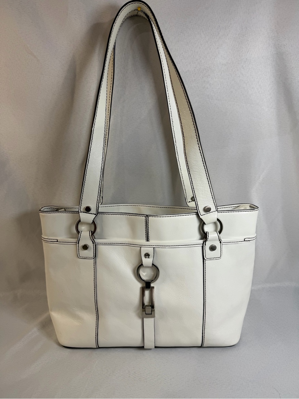 Aigner Genuine Leather Purse Shoulder Bag 5 Main Compartments White 14x9x4.5"